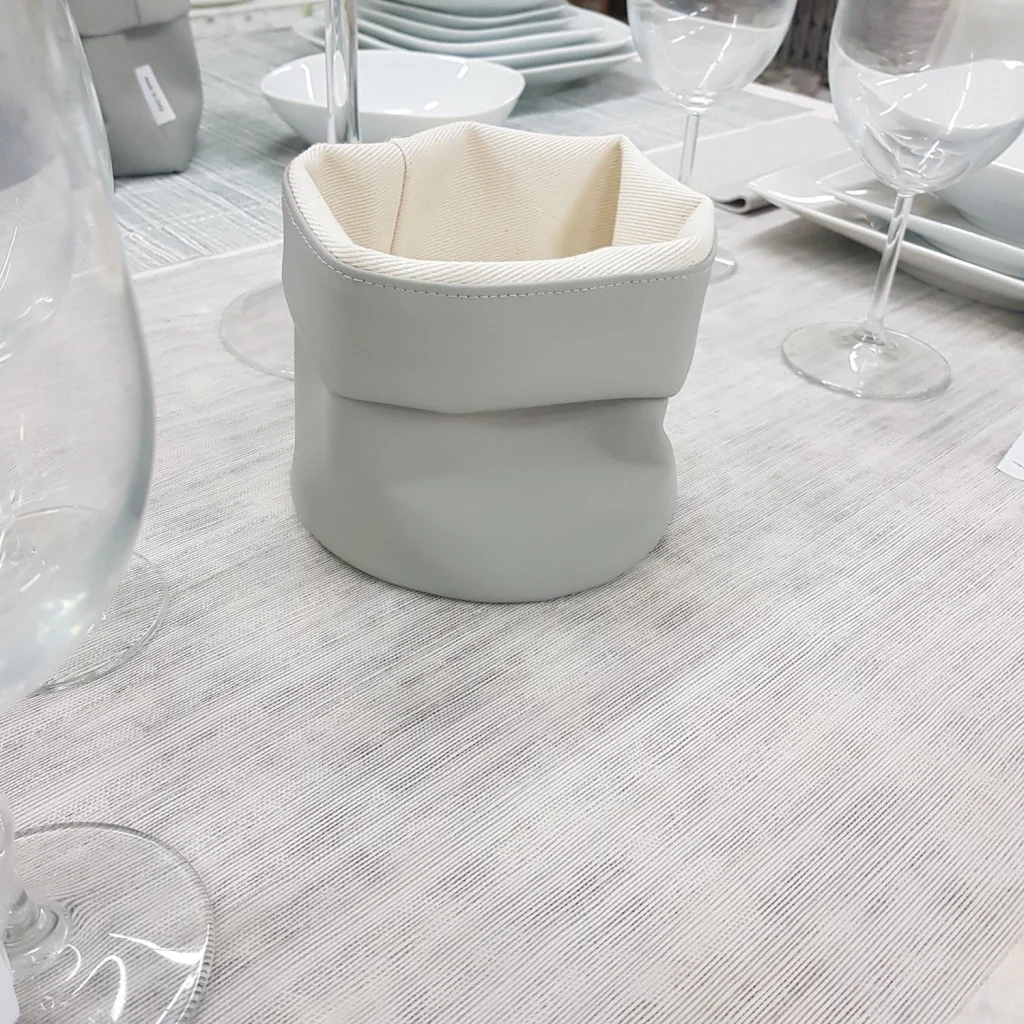Cestino Portapane Tondo in Ecopelle Grigio Perla 14 cm Yegam