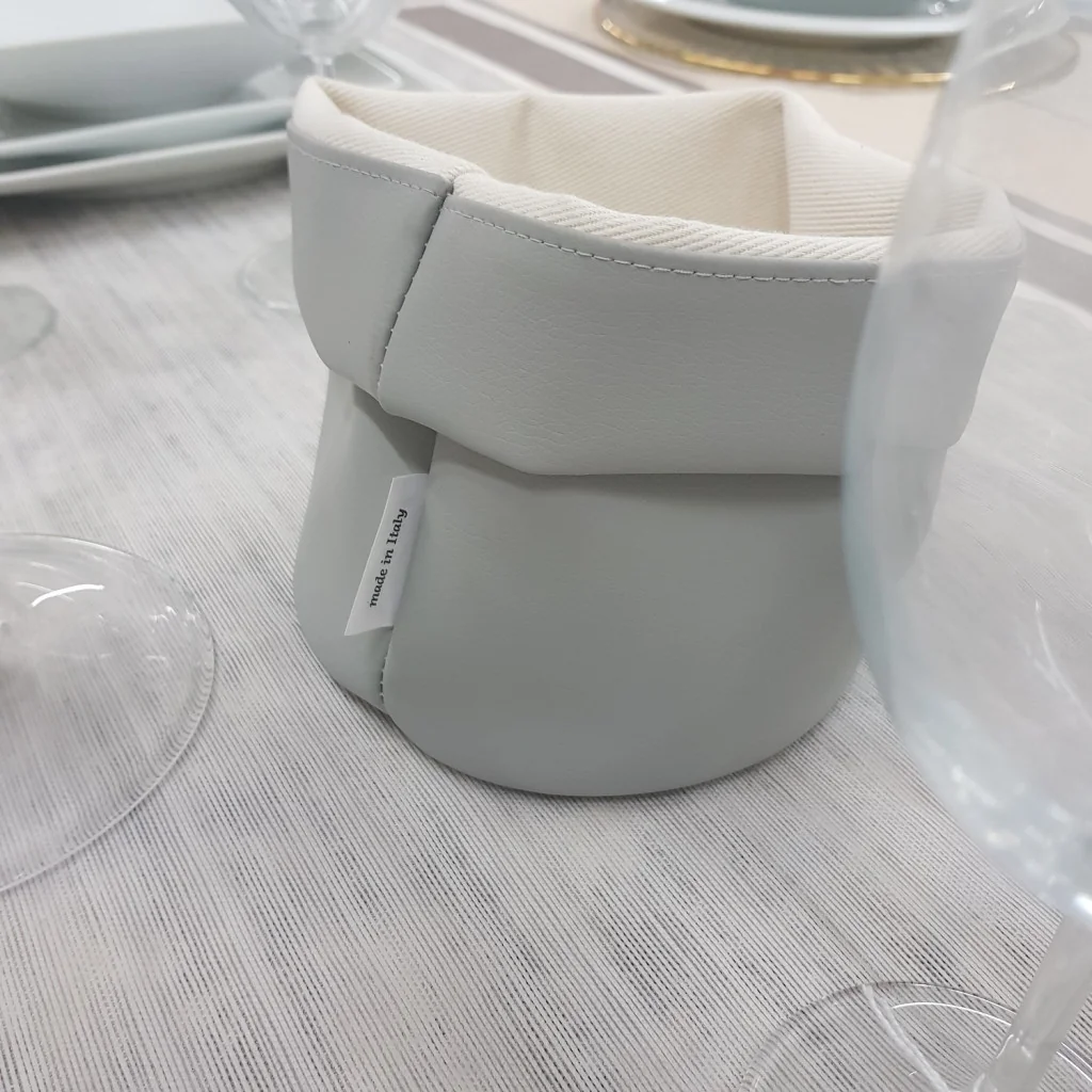 Cestino Portapane Tondo in Ecopelle Grigio Perla 14 cm Yegam