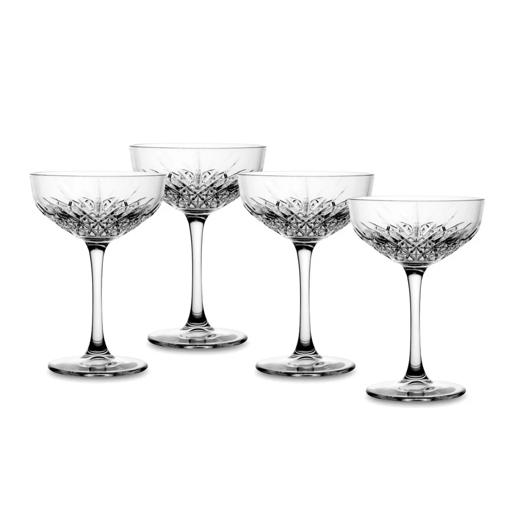 Set 4 Coppe Champagne Timeless da 27 cl in Vetro Intagliato Pasabache