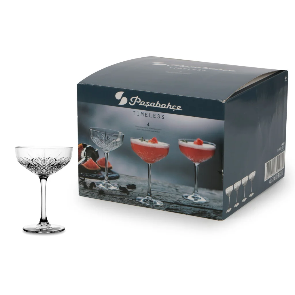 Set 4 Coppe Champagne Timeless da 27 cl in Vetro Intagliato Pasabache