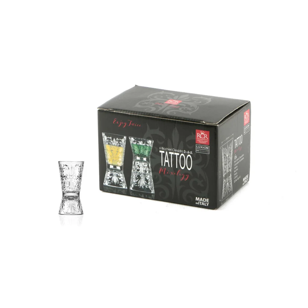 Set 6 Bicchieri Tattoo Clessidra Jigger 3/6 cl RCR CRISTALLERIA