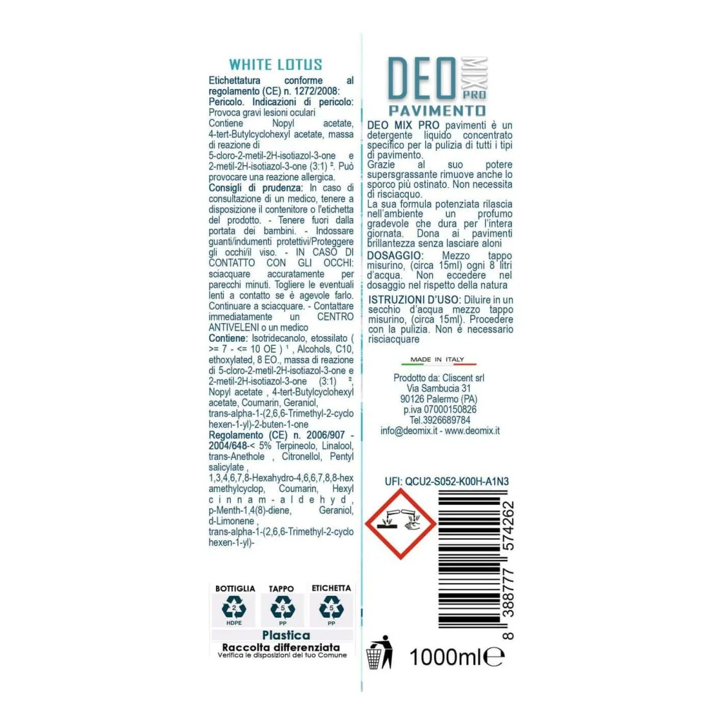 Deo Mix Pro Detersivo Pavimenti White Lotus 1 lt DEO MIX