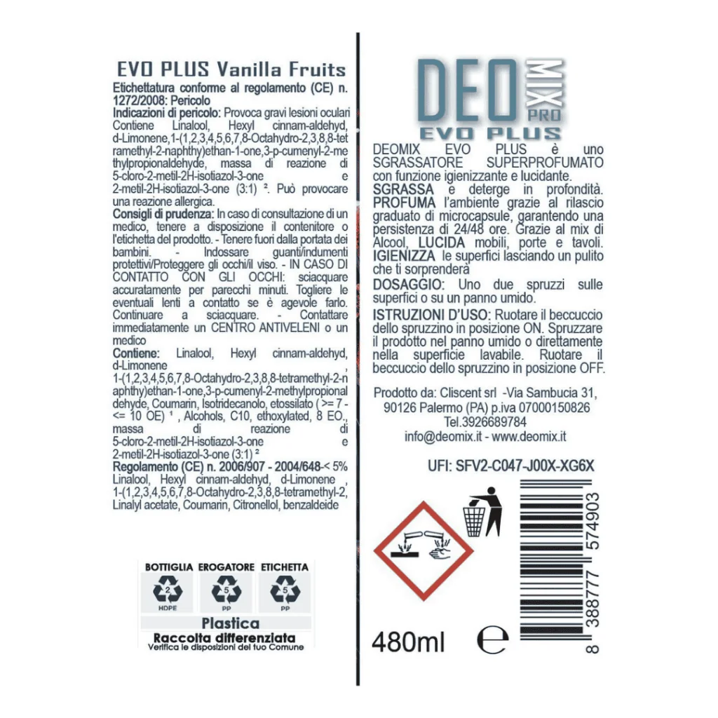 Deo Mix Evo Plus Sgrassatore Superprofumato Vanilla 480 ml DEO