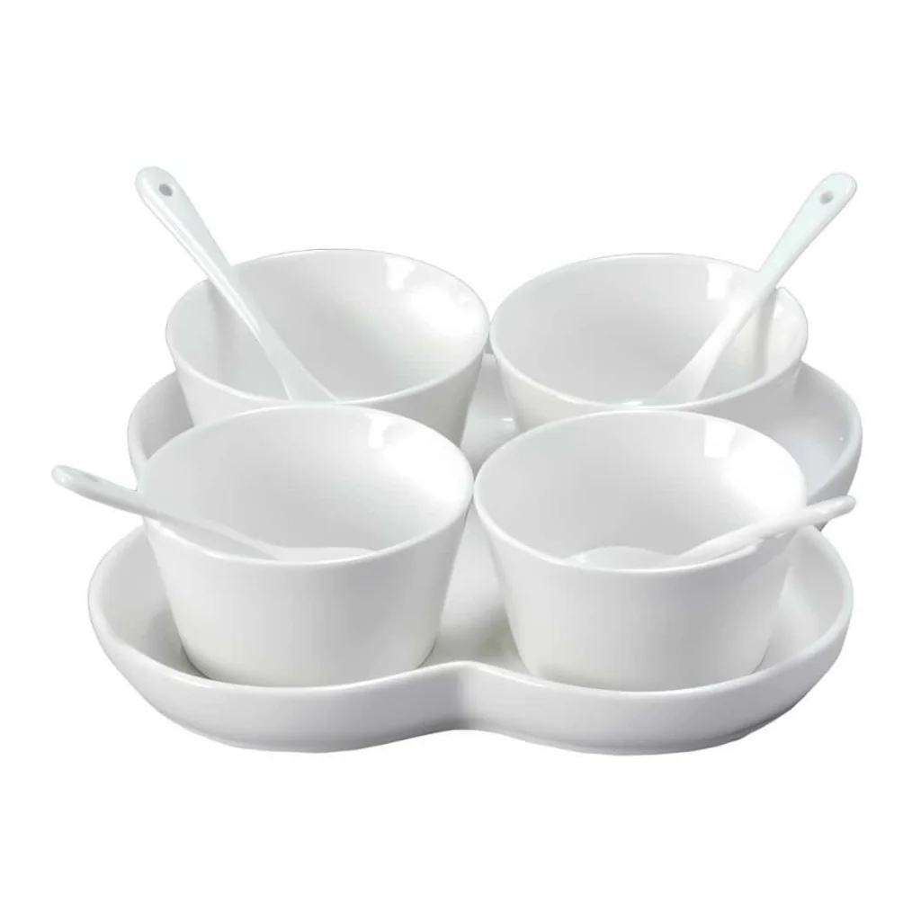 Set 4 Ciotole Tonde con Piattino e Cucchiai MEDRI
