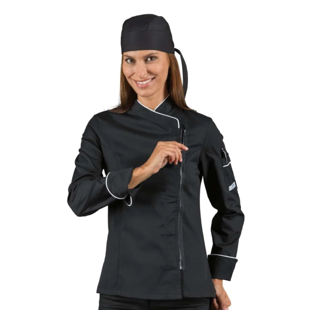 Giacca Lady Zip Nera Profilo Bianco ISACCO