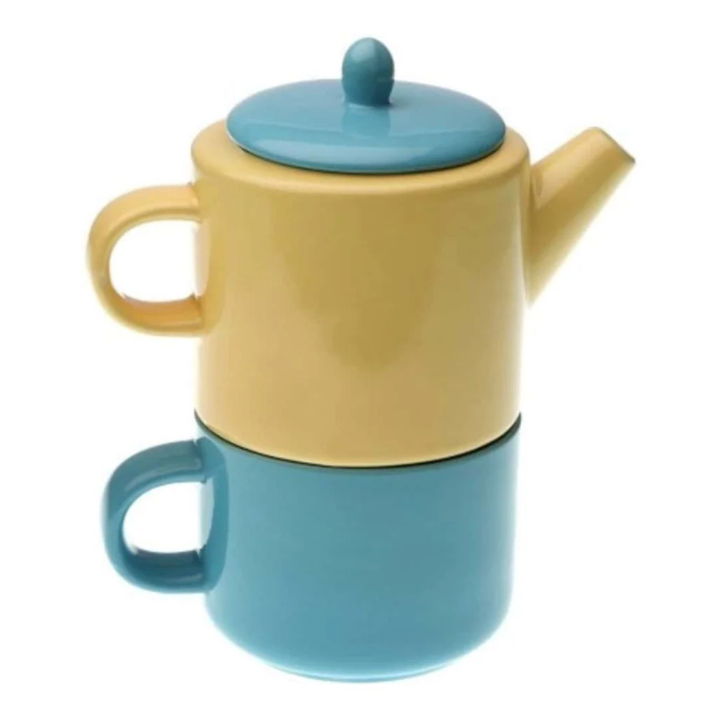 Teiera con Tazza Bicolore Giallo e Turchese Versa