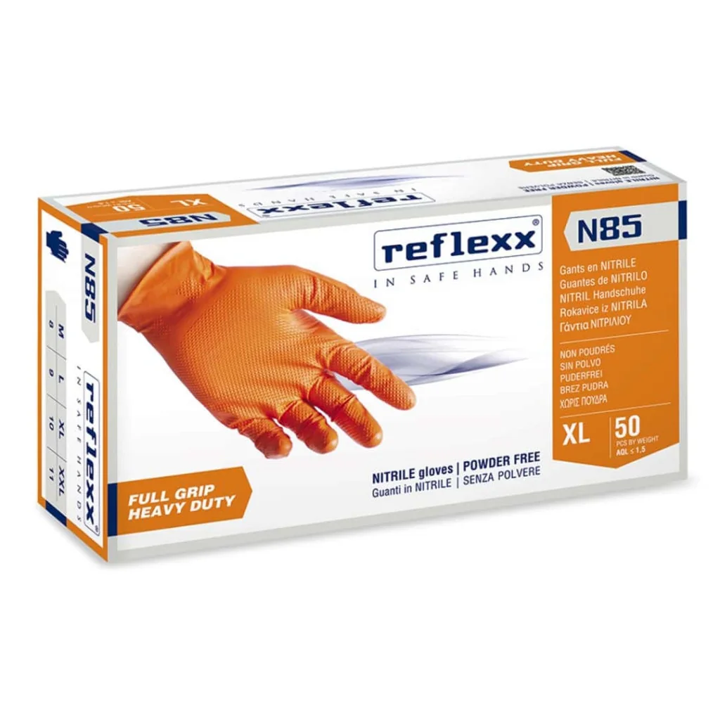 Guanti Nitrile Arancioni Reflexx N85 Heavy Duty 50 pz REFLEXX