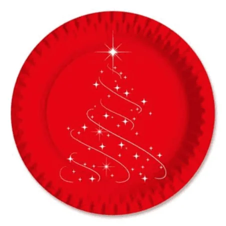 Piatti Piani Cartoncino Rossi Magic Xmas ø 23 cm 10 pz DOPLA