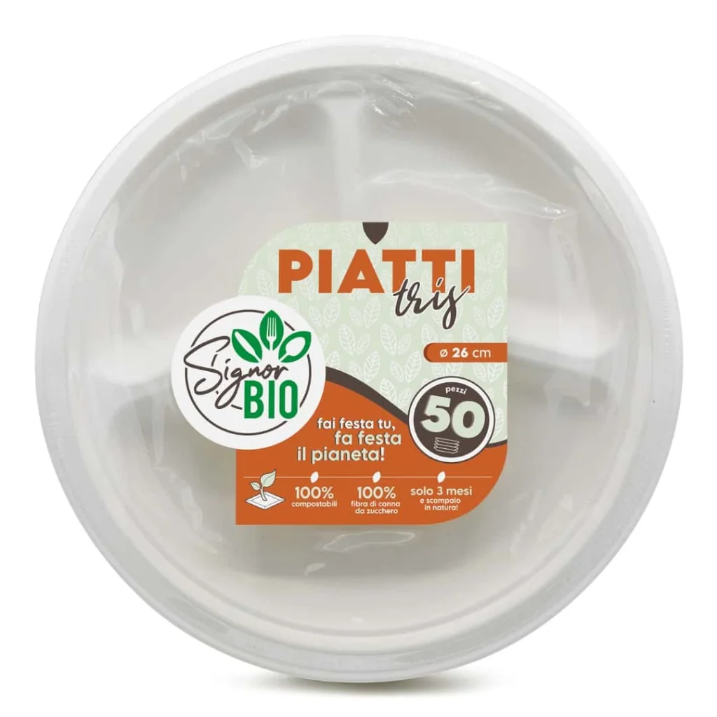 Piatti 3 Scomparti in Polpa di Cellulosa ø 26 cm 50 pz SIGNORBIO