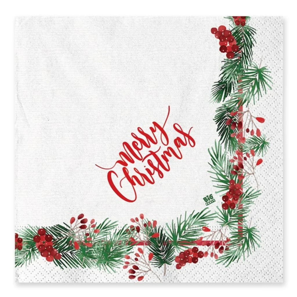 Tovaglioli Carta Bianchi Merry Christmas 33x33 cm BIG PARTY