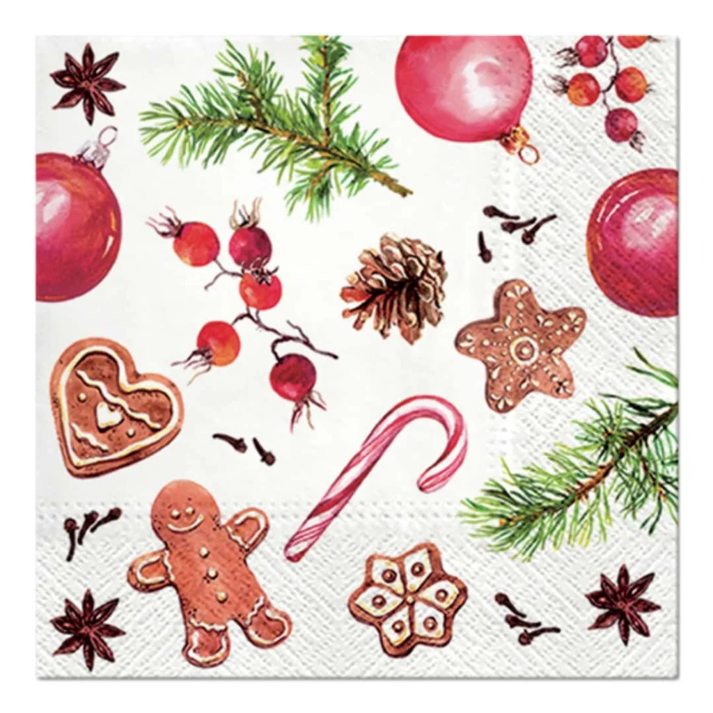 Tovaglioli Dolci di Natale e Palline 33x33 cm PAW