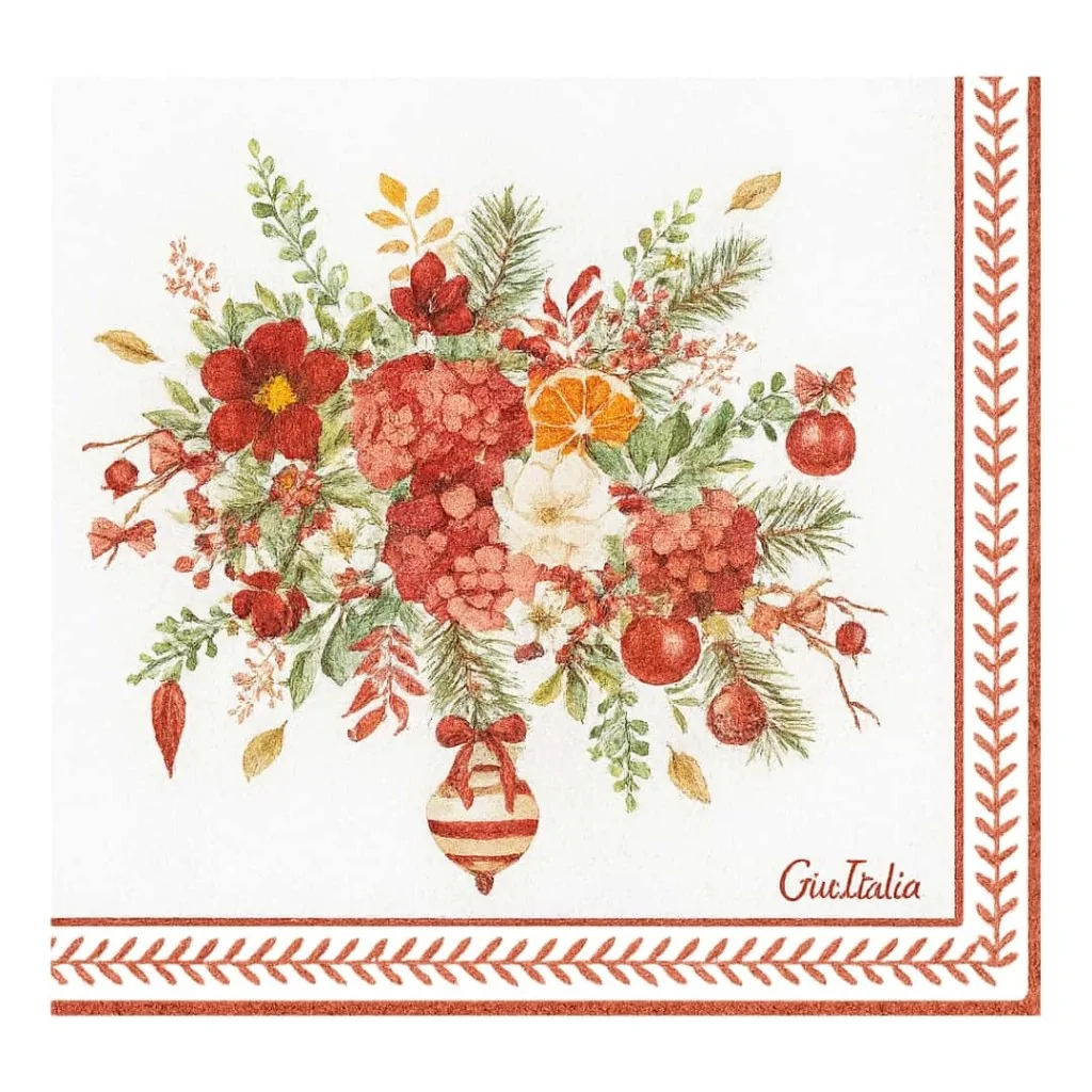 Tovaglioli Rossi Christmas Bouquet 33x33 cm 16 pz GIVI ITALIA