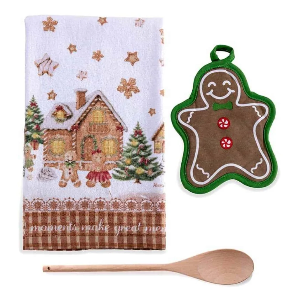 Set Natalizio Asciugapiatti Presina e Cucchiaio Legno ART FROM