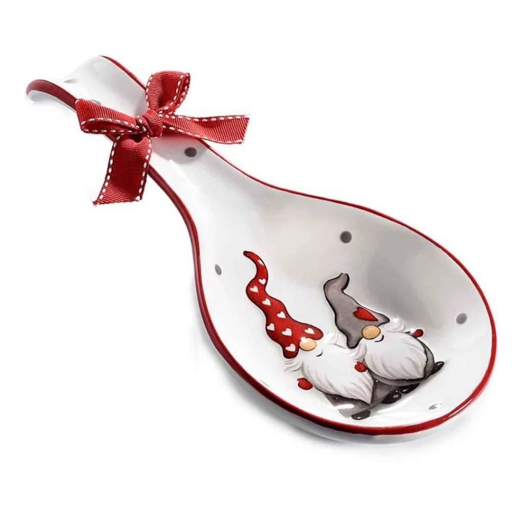 Poggiamestolo Ceramica Decoro Elfo Babbo Natale ART FROM ITALY