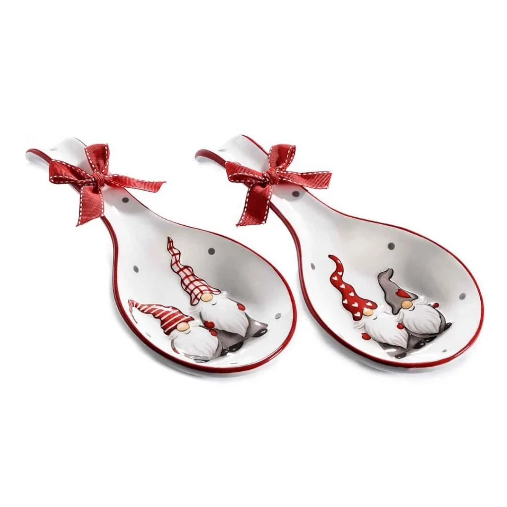 Poggiamestolo Ceramica Decoro Elfo Babbo Natale ART FROM ITALY