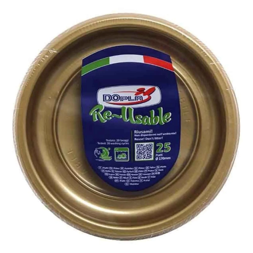 Piatto Fondo Reusable Oro 20,5 cm 25pz DOPLA