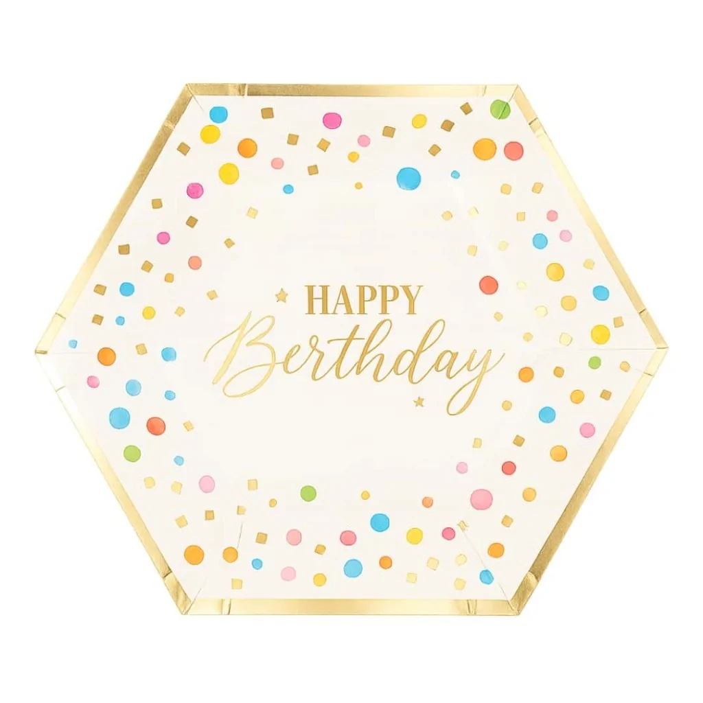 Piatti Piani Esagonali Happy Birthday 27x23 cm 8pz GIVI ITALIA
