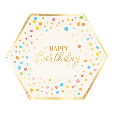 Piatti Piani Esagonali Happy Birthday 27x23 cm 8pz GIVI ITALIA