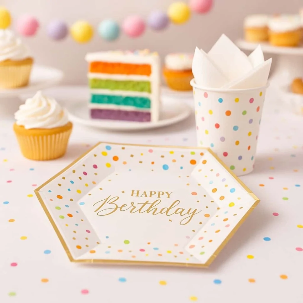 Piatti Piani Esagonali Happy Birthday 27x23 cm 8pz GIVI ITALIA
