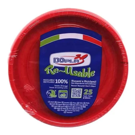 Piatto Fondo Reusable Rosso 20,5 cm 25pz DOPLA