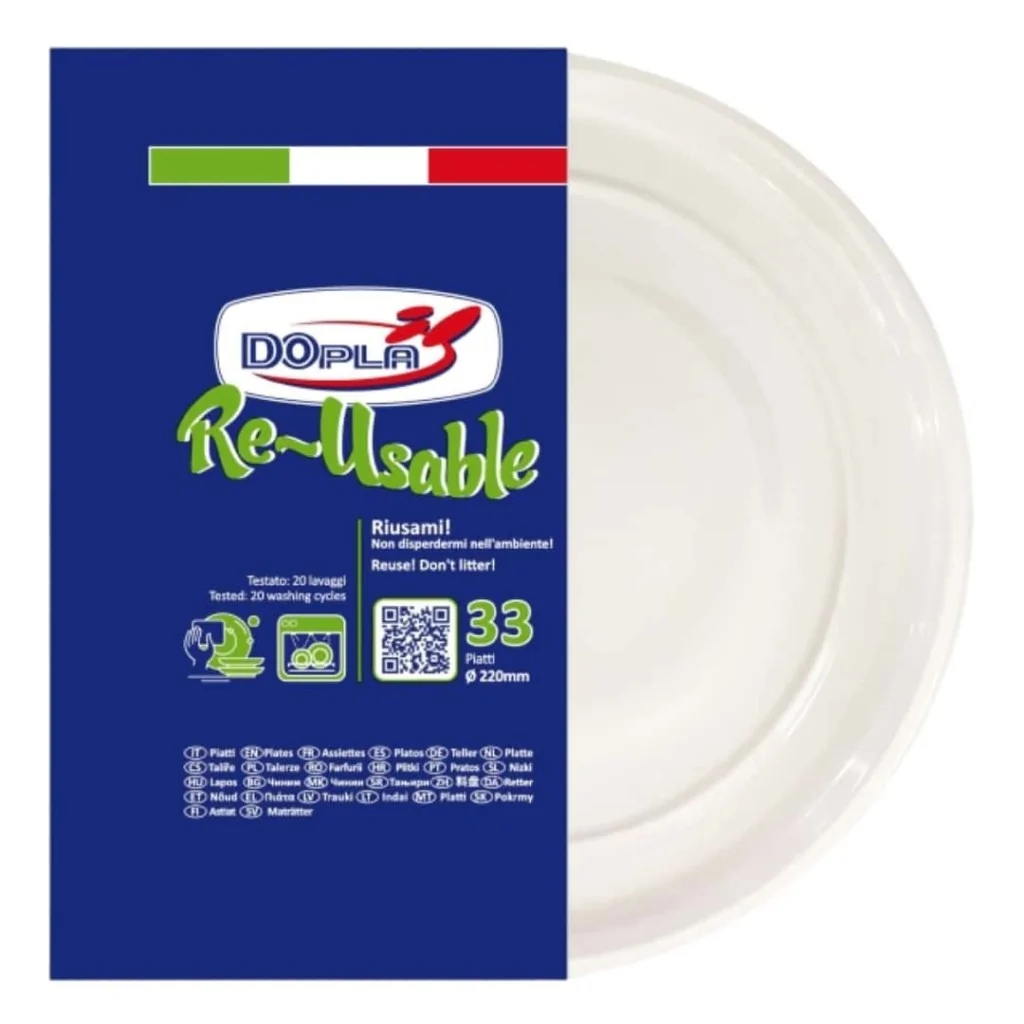 Piatto Piano Reusable Bianco 22 cm 33pz DOPLA