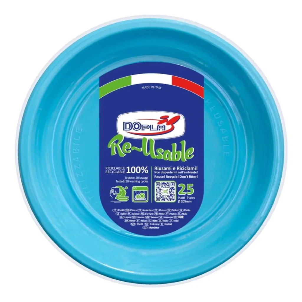 Piatto Fondo Reusable Turchese 20,5 cm 25pz DOPLA