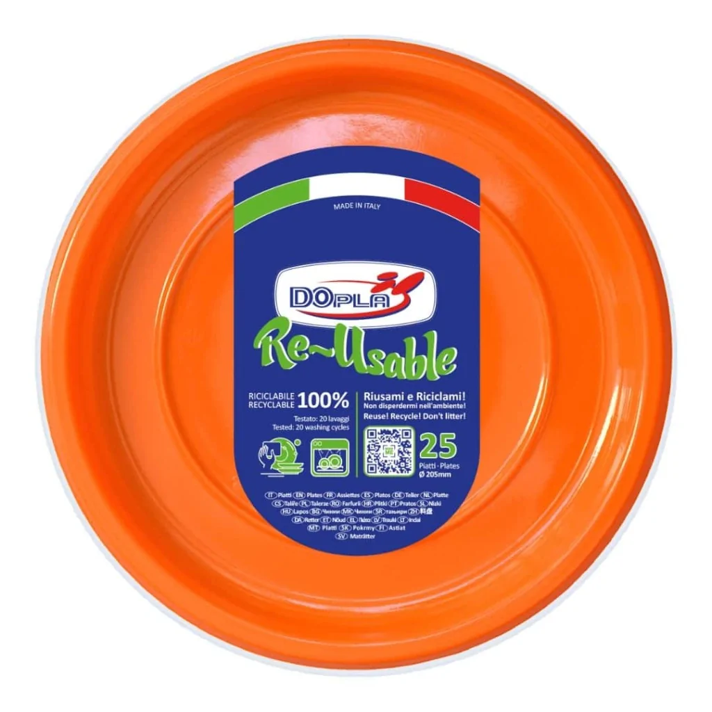 Piatto Fondo Reusable Arancione 20,5 cm 25pz DOPLA