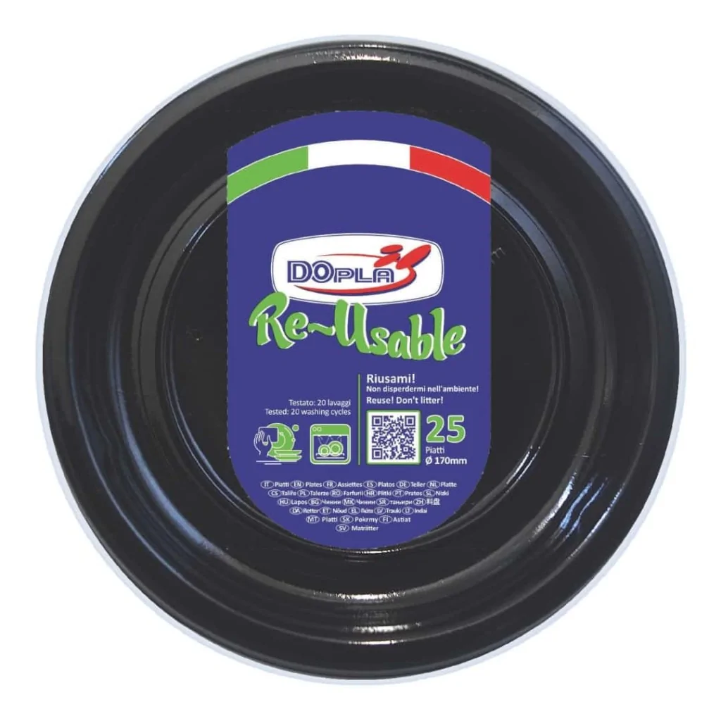 Piatto Frutta Reusable Nero 17 cm 25pz DOPLA