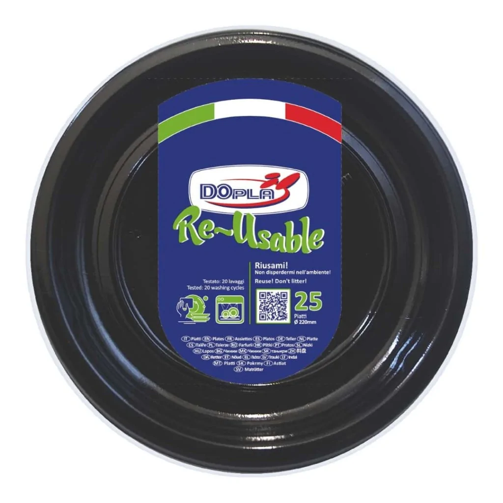 Piatto Piano Reusable Nero 22 cm 25pz DOPLA