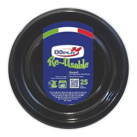 Piatto Piano Reusable Nero 22 cm 25pz DOPLA
