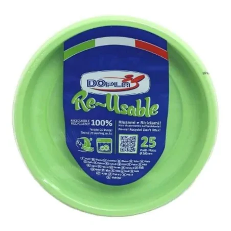 Piatto Piano Reusable Verde Acido 22 cm 25pz DOPLA