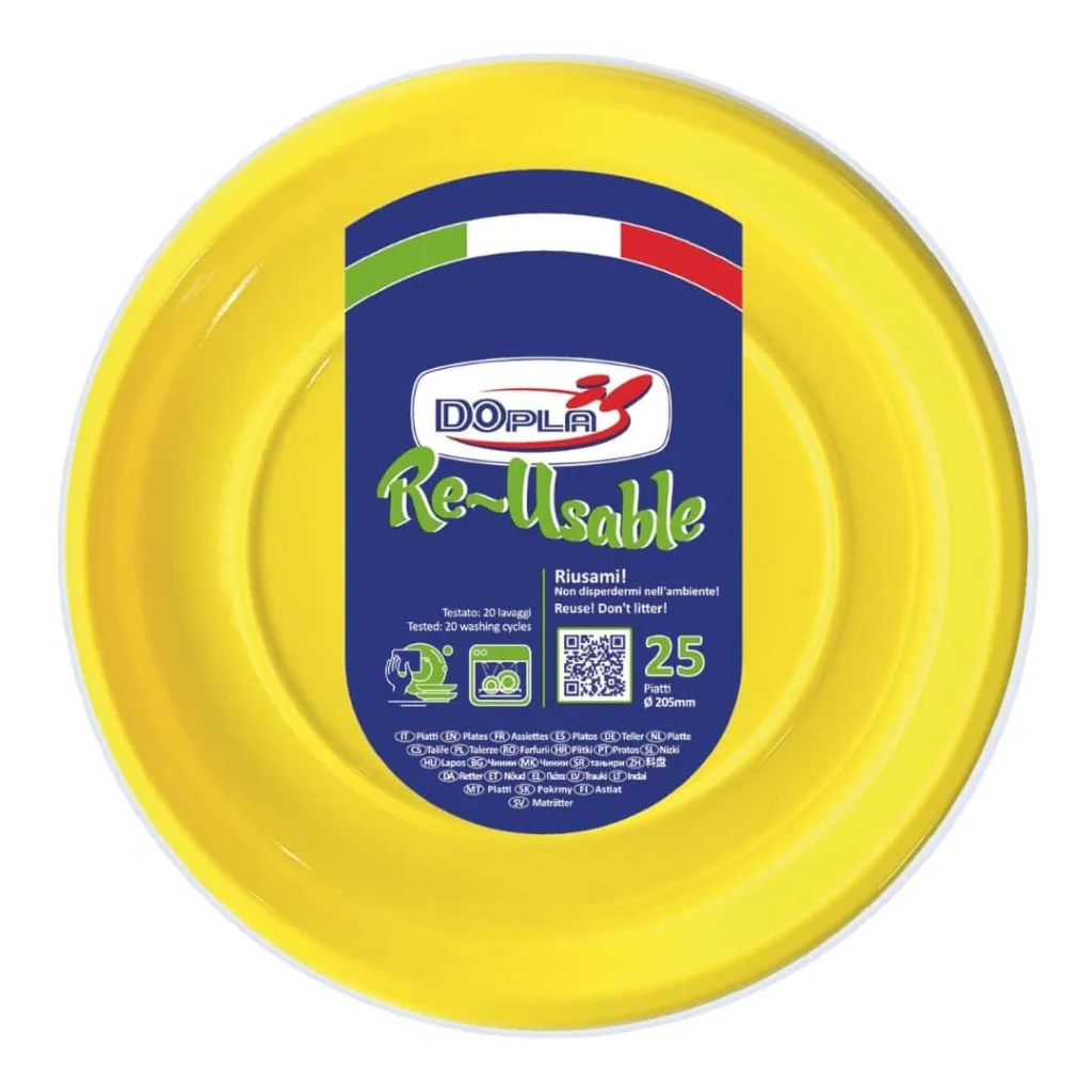 Piatto Fondo Reusable Giallo 20,5 cm 25pz DOPLA