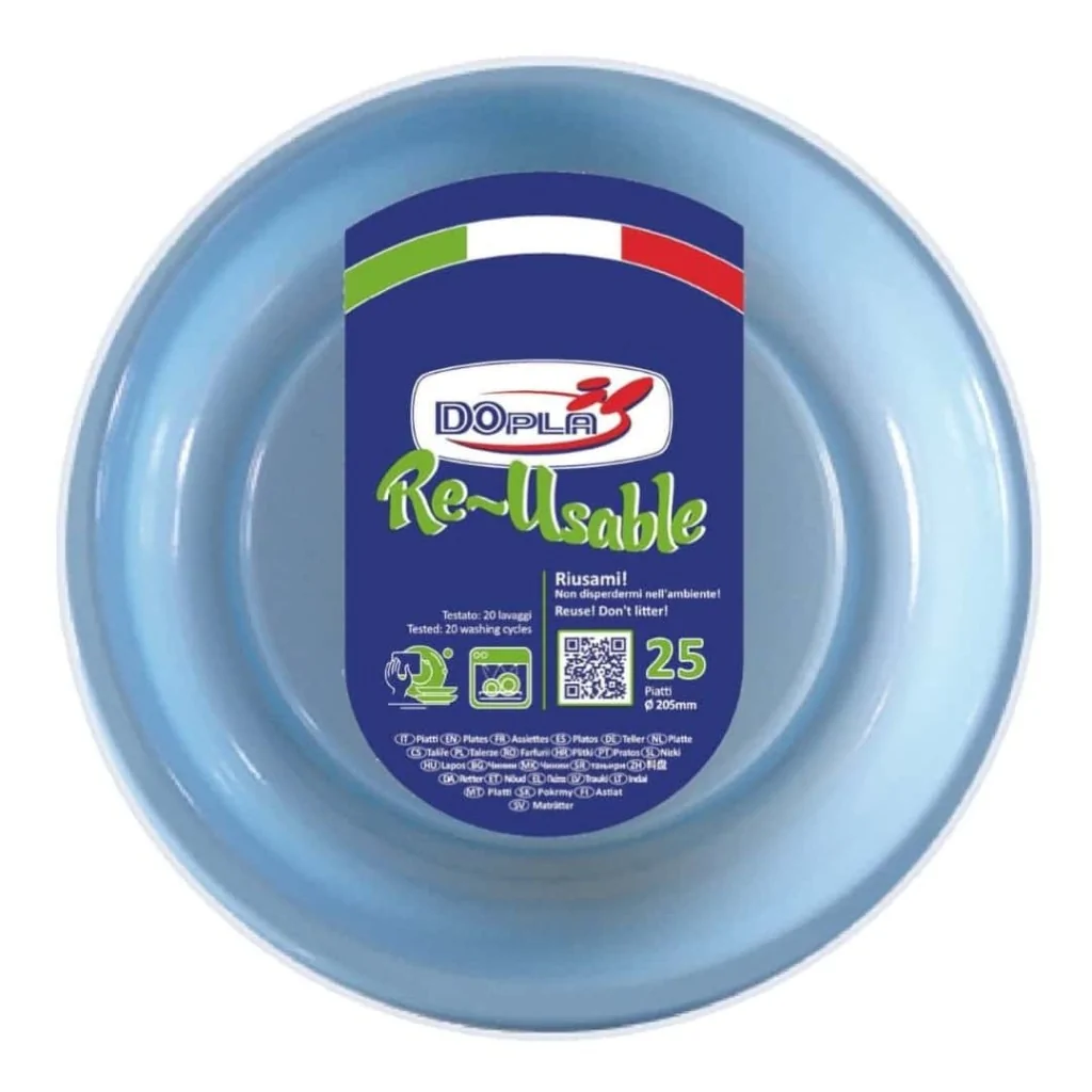Piatto Fondo Reusable Azzurro 20,5 cm 25pz DOPLA