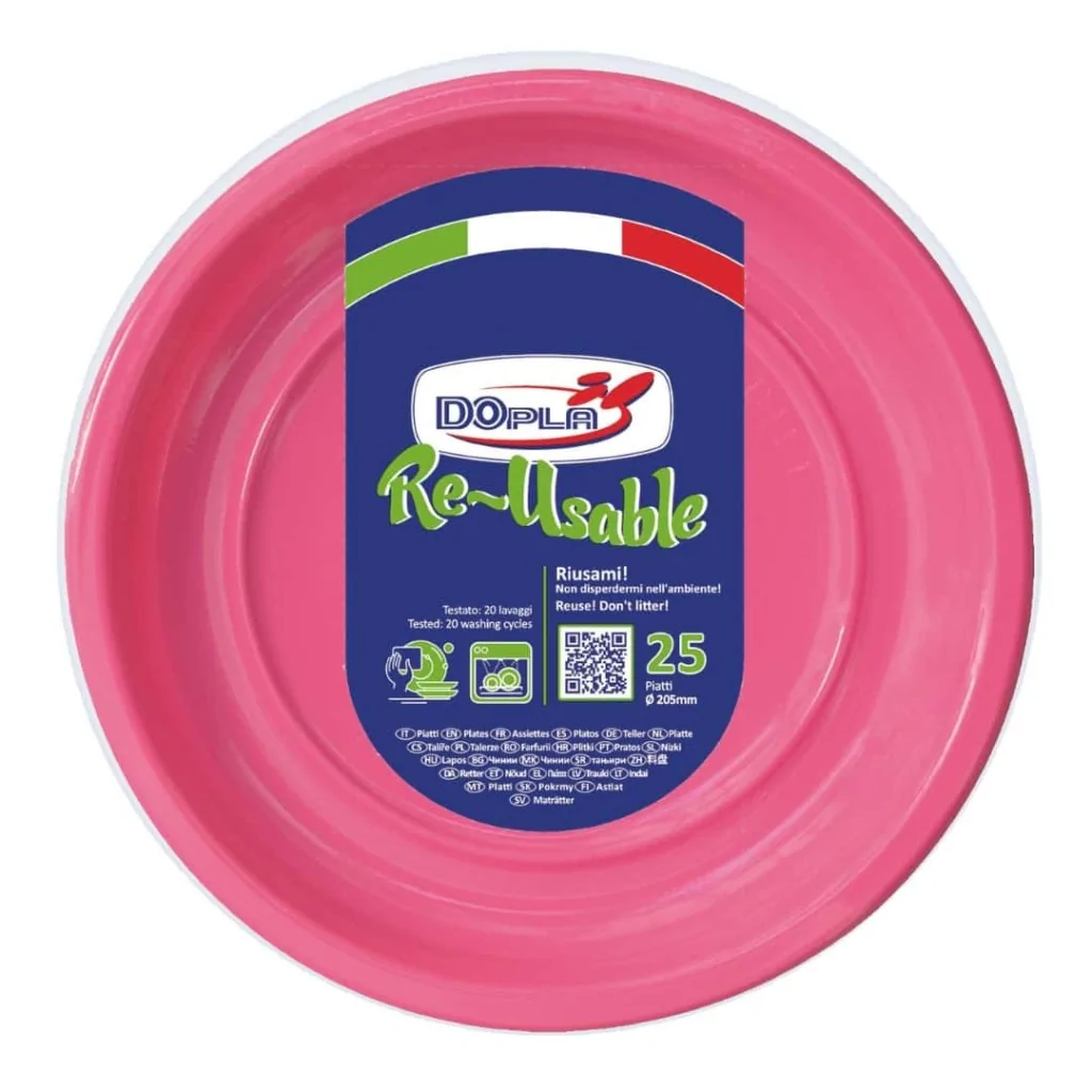 Piatto Fondo Reusable Fucsia 20,5 cm 25pz DOPLA
