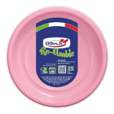 Piatto Fondo Reusable Rosa 20,5 cm 25pz DOPLA