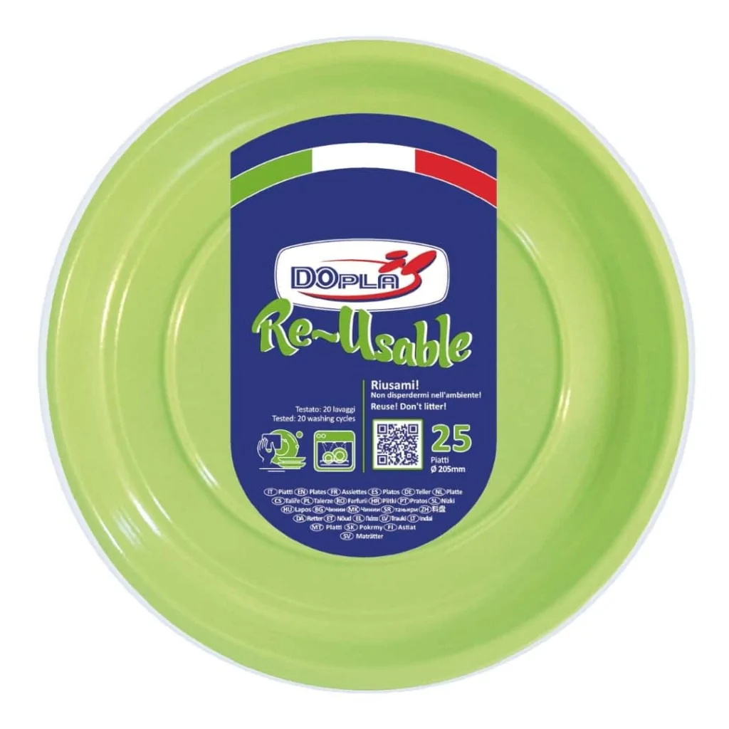 Piatto Fondo Reusable Verde Acido 20,5 cm 25pz DOPLA