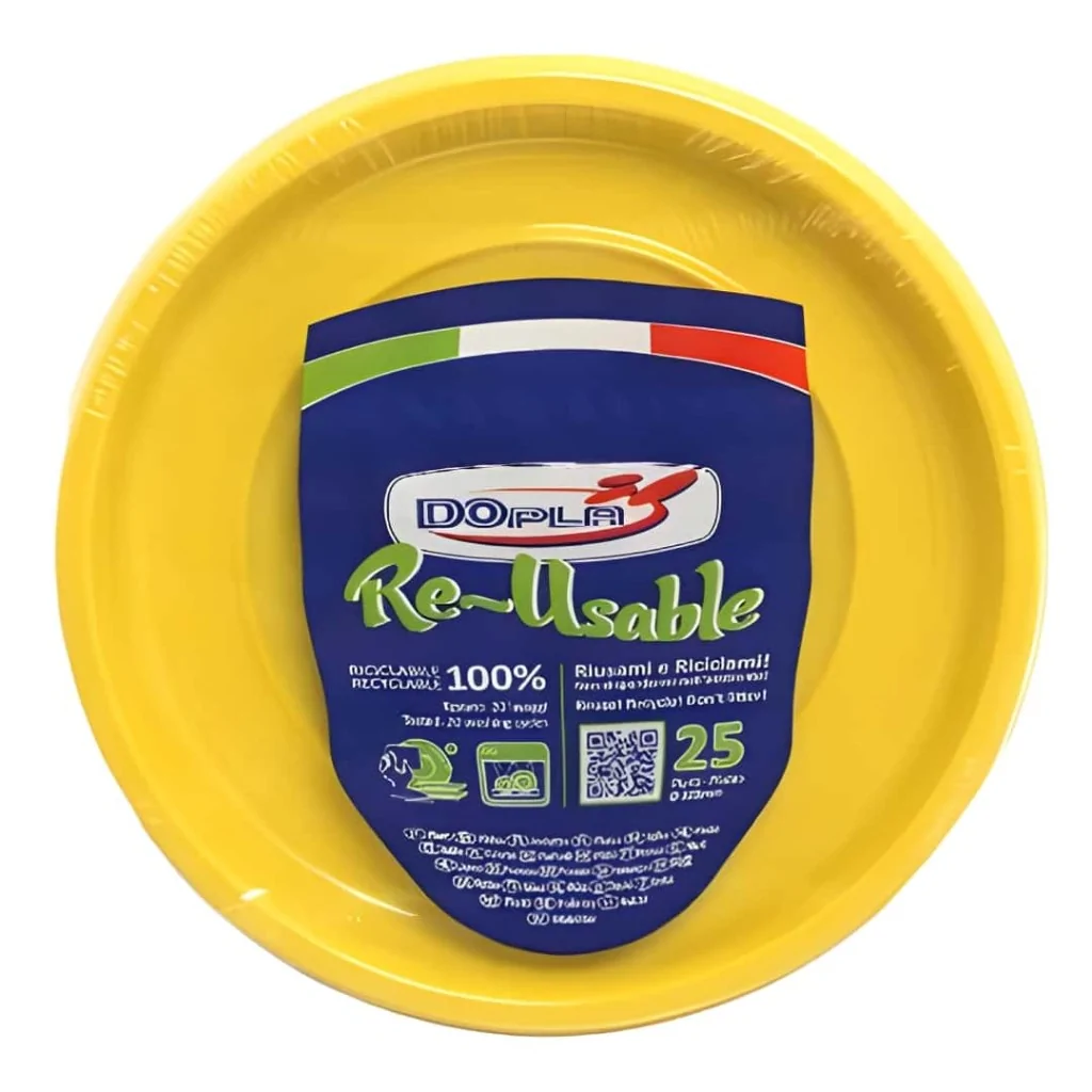 Piatto Piano Reusable Giallo 22 cm 25pz DOPLA