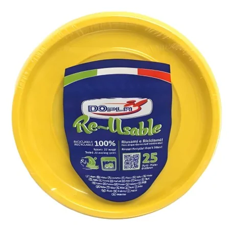 Piatto Piano Reusable Giallo 22 cm 25pz DOPLA