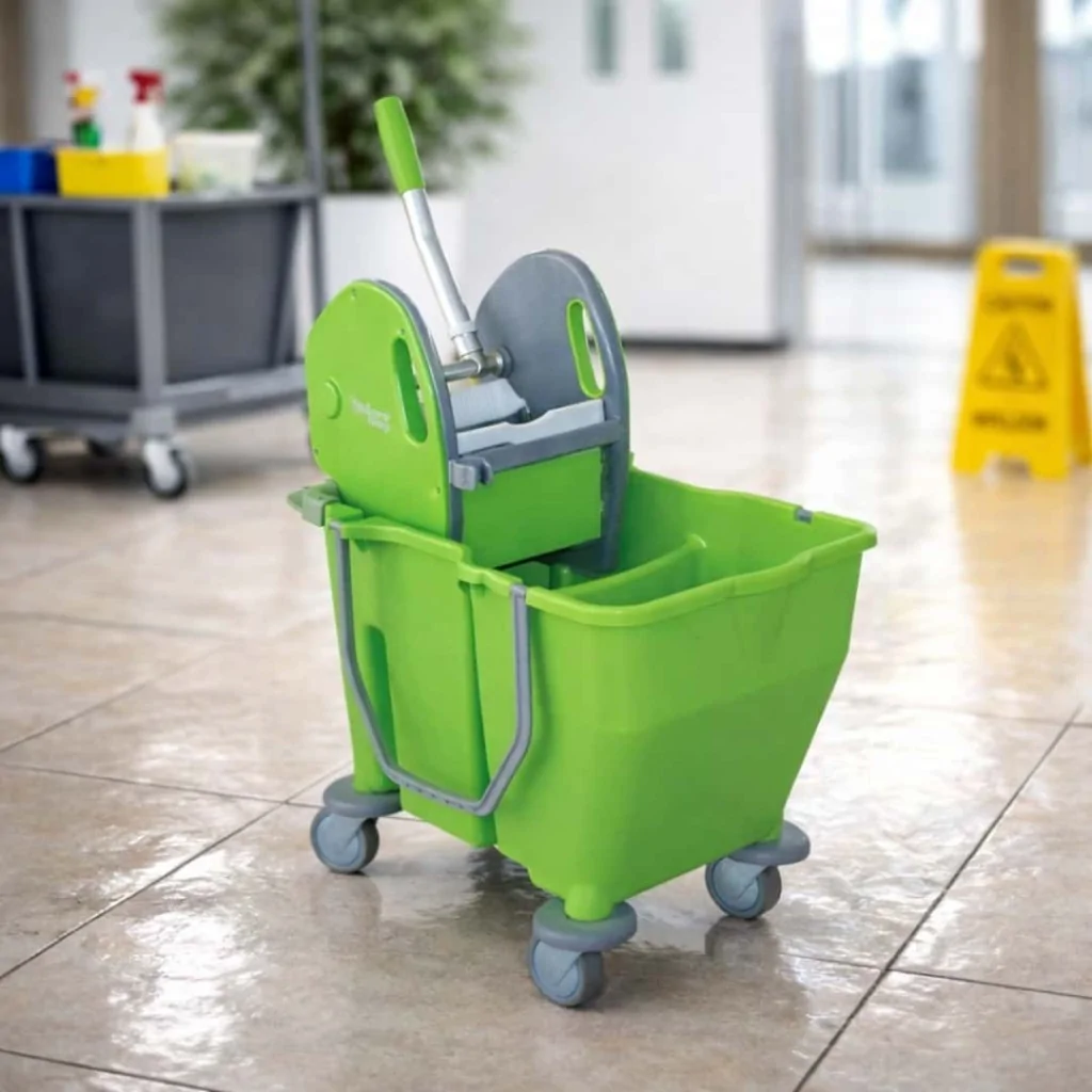 Carrello Pavimenti Doppia Vasca Clevy Verde con Strizzatore IPC
