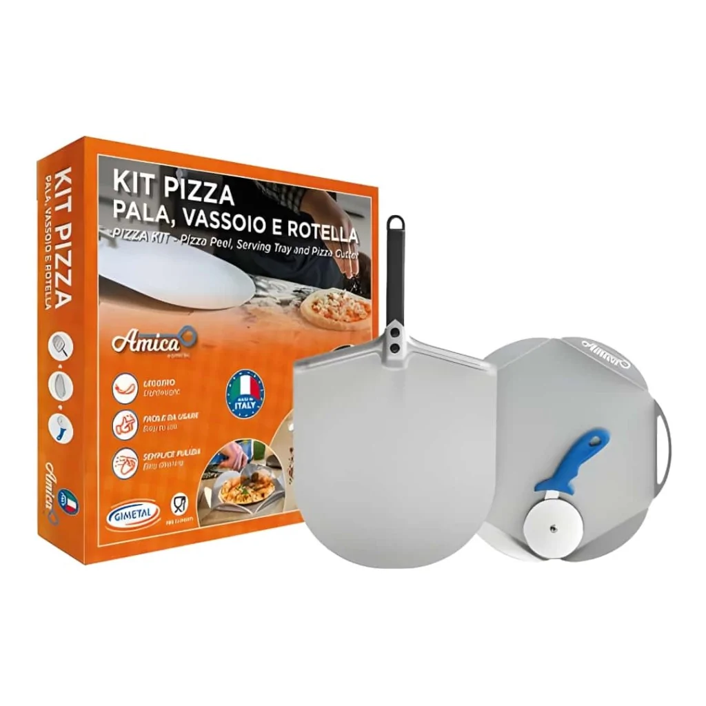 Kit Pala Pizza Amica 33 cm con Vassoio e Rotella GI.METAL