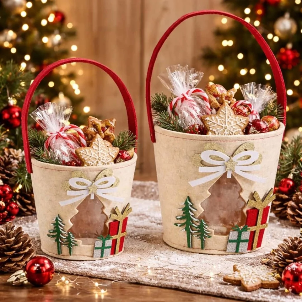 Set 2 Borsette Secchiello con Finestra Albero di Natale ART