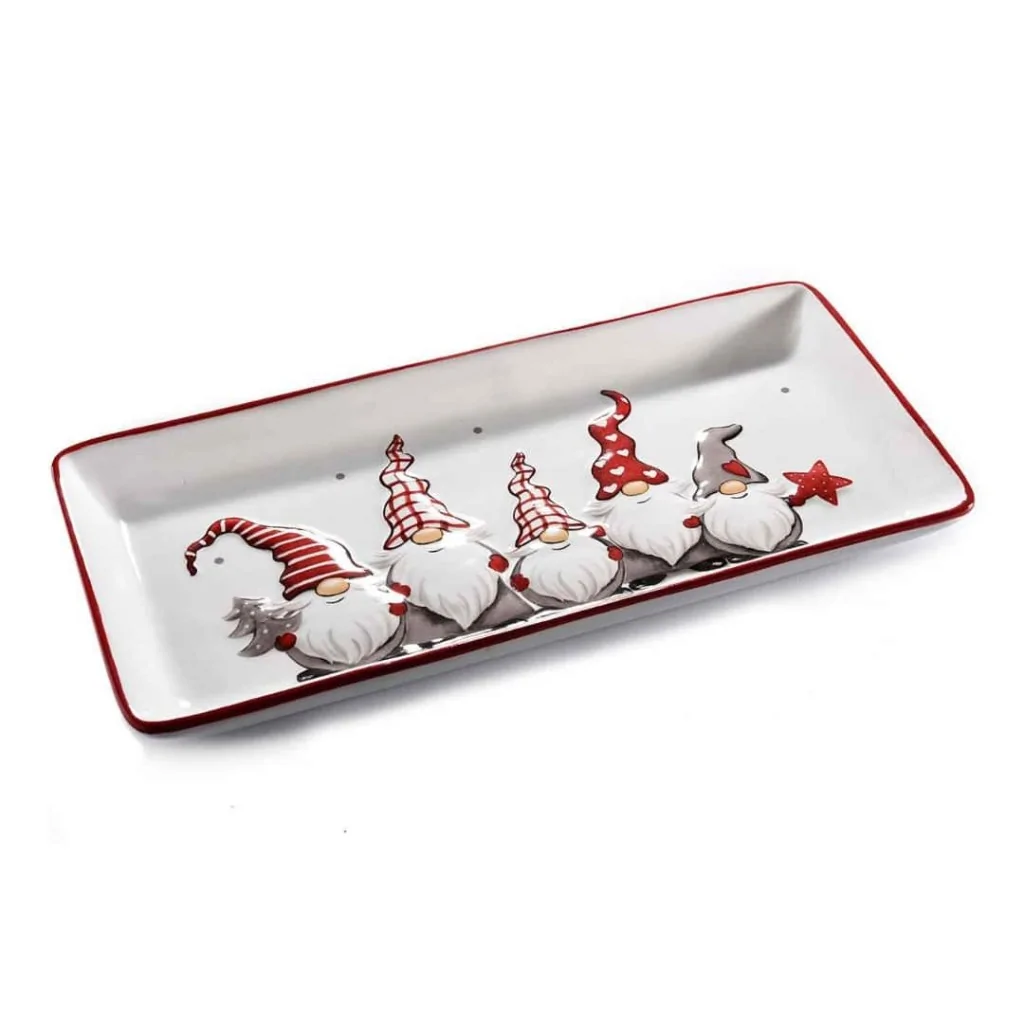 Piatto Rettangolare con Decoro Elfi Babbo Natale ART FROM ITALY