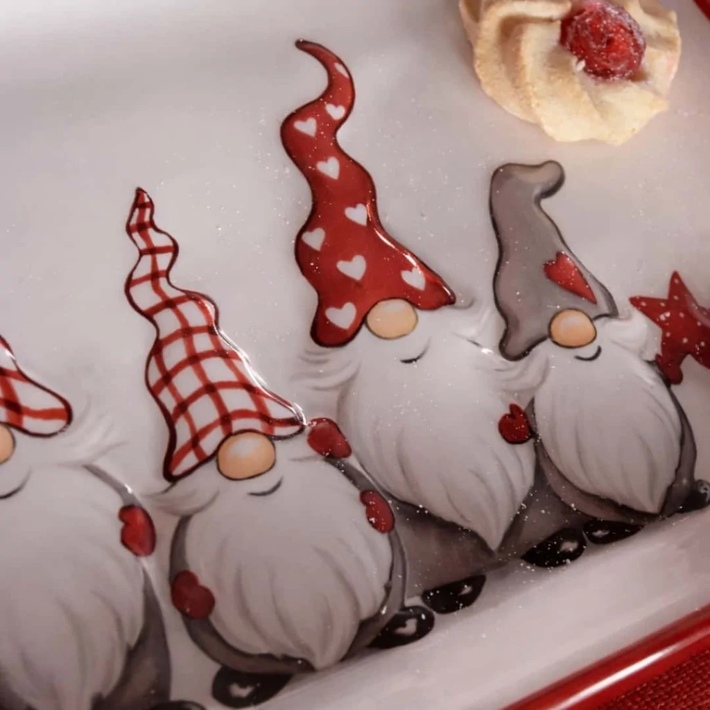 Piatto Rettangolare con Decoro Elfi Babbo Natale ART FROM ITALY