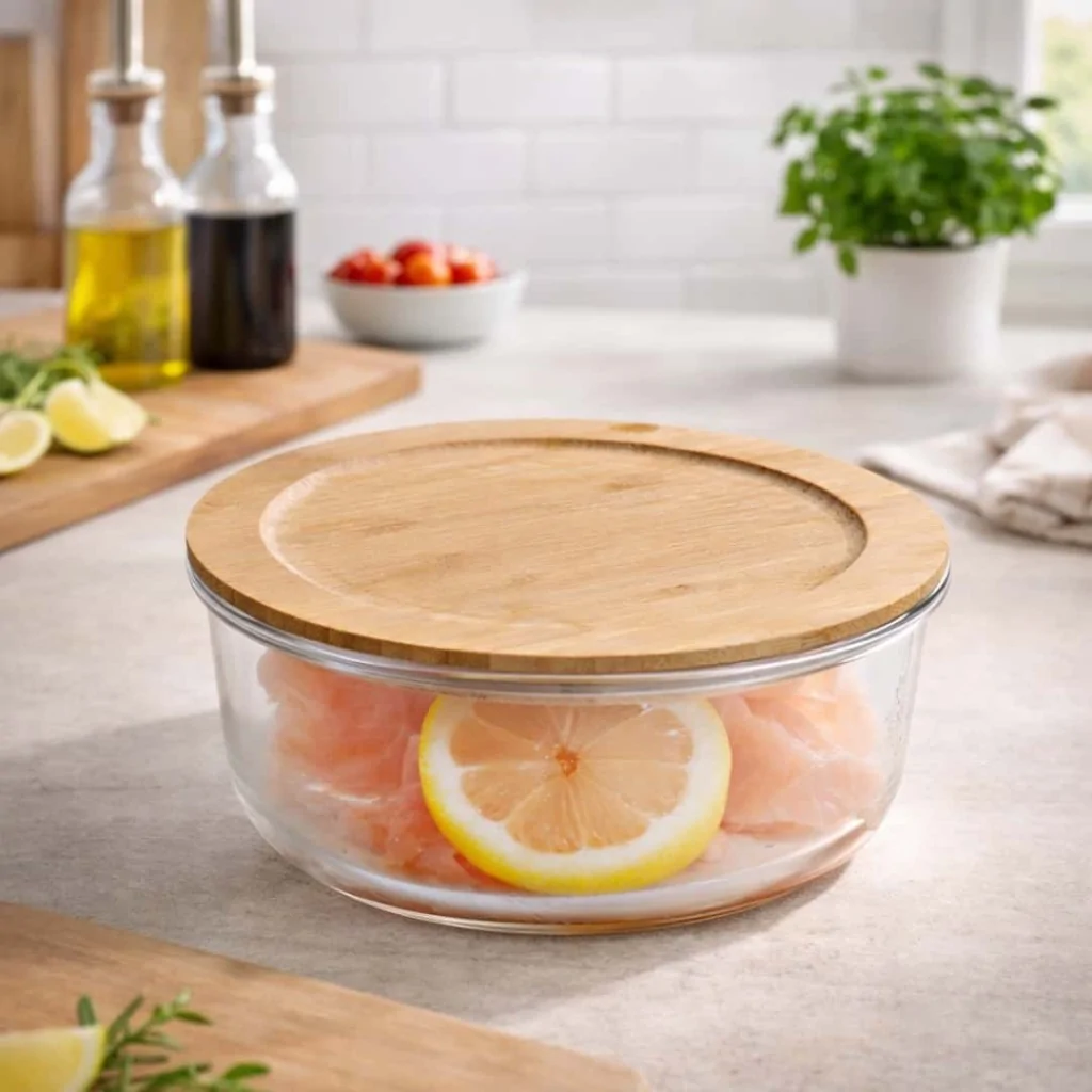 Barattolo in Vetro con Coperchio Bamboo 17x7 cm KESPER