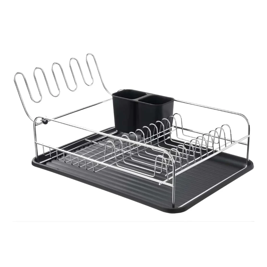 Scolapiatti Cromato con Portaposate Nero 49x31,6x21,2 cm EVA