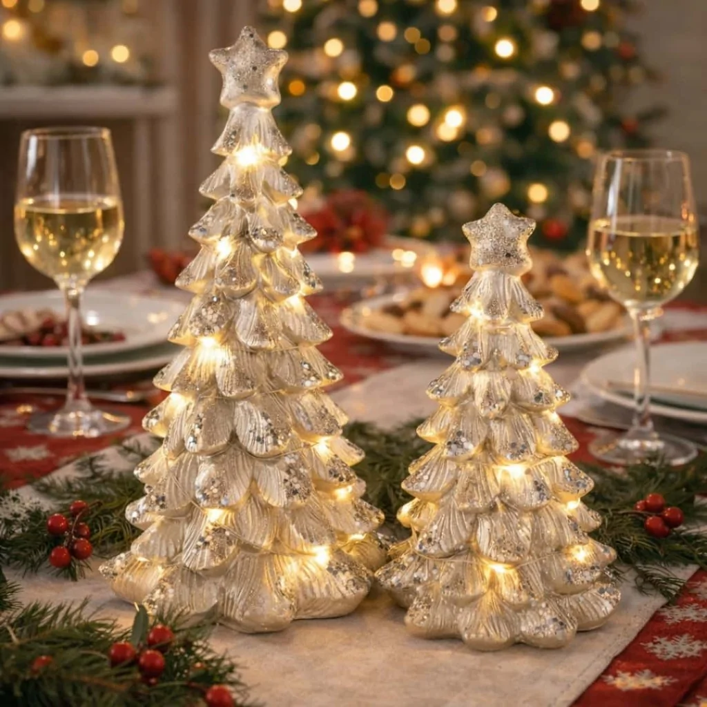 Set 2 Alberi di Natale con Brillantini e Luci ART FROM ITALY