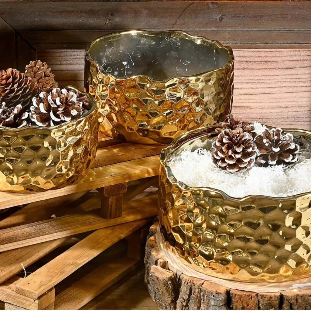 Vaso Ceramica Martellato Dorato Effetto Metallo Piccolo ART