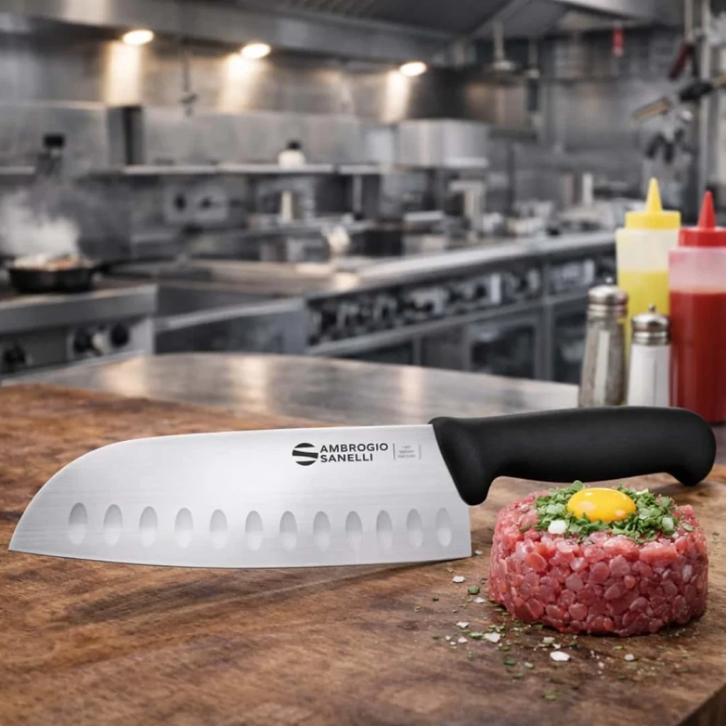 Coltello Santoku Alveolato Supra Nero 20 cm AMBROGIO SANELLI