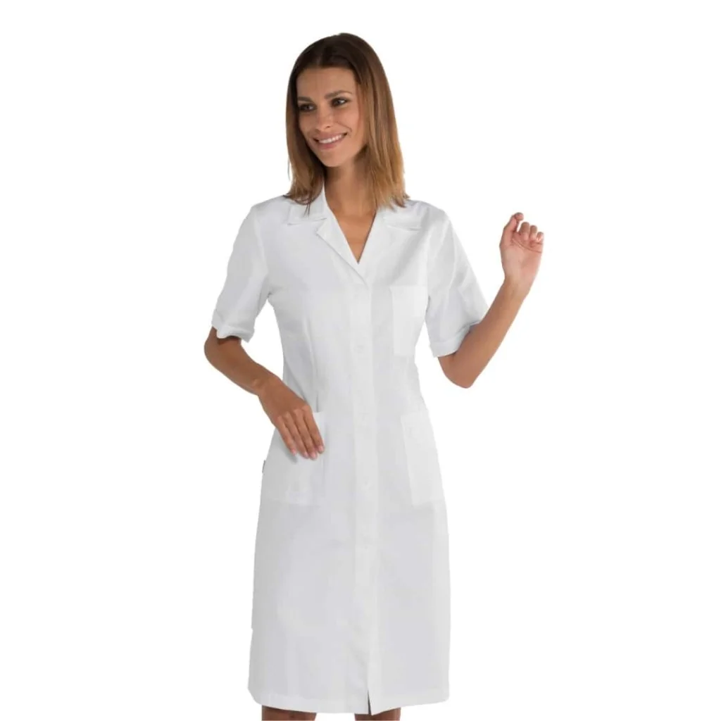 Camice Medico Donna Bianco Cotone Manica Corta ISACCO
