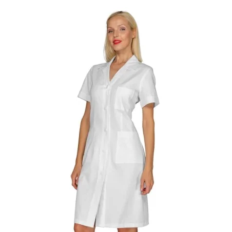 Camice Medico Donna Bianco Cotone Manica Corta ISACCO